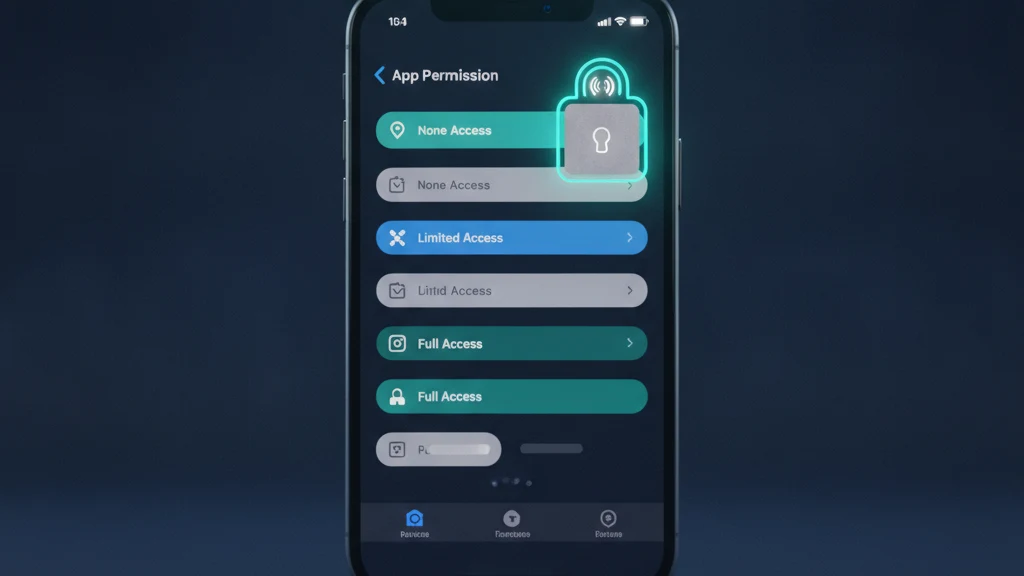 An iPhone Settings screen showing app photo access levels next to a locked Hidden album icon.
