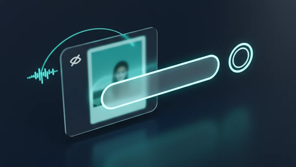 Abstract illustration of a hidden photo card kept out of a search bar, a widget, and a memories ring, while a thin glowing search ray still reaches it.