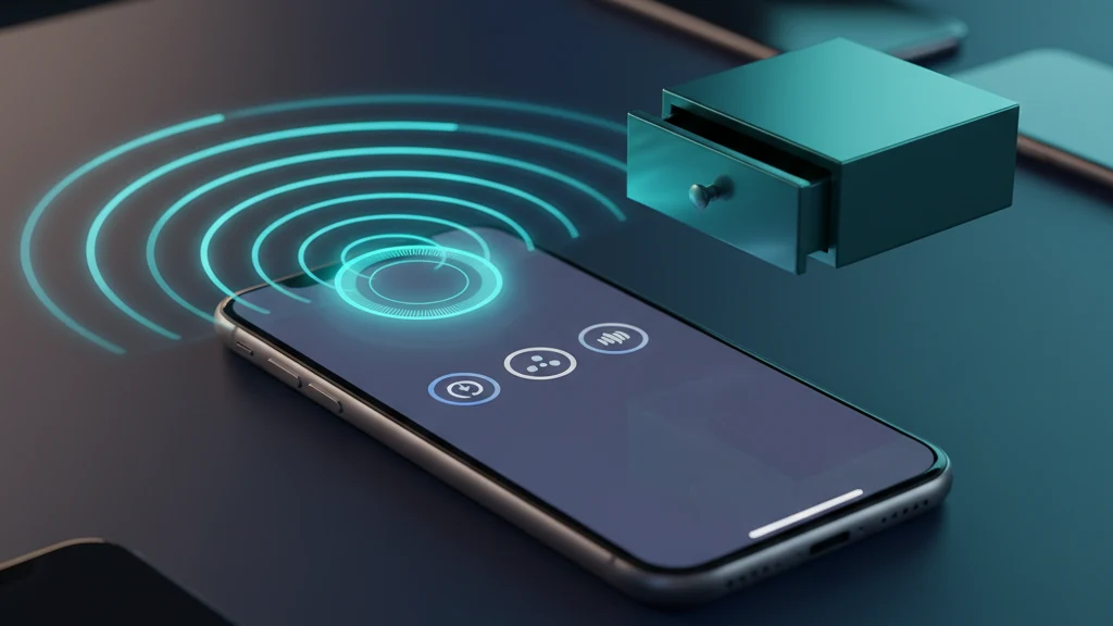 iPhone AirDrop privacy panel with a discoverability dial moving from Everyone to Contacts Only