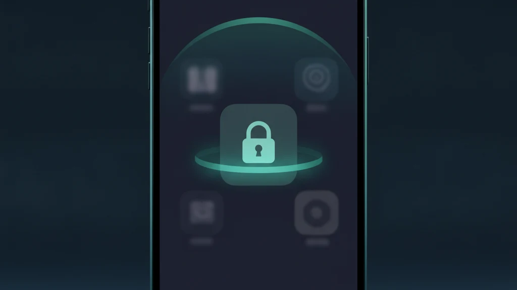 An iPhone Home Screen with one app protected by a lock, showing that Face ID is required to open it.