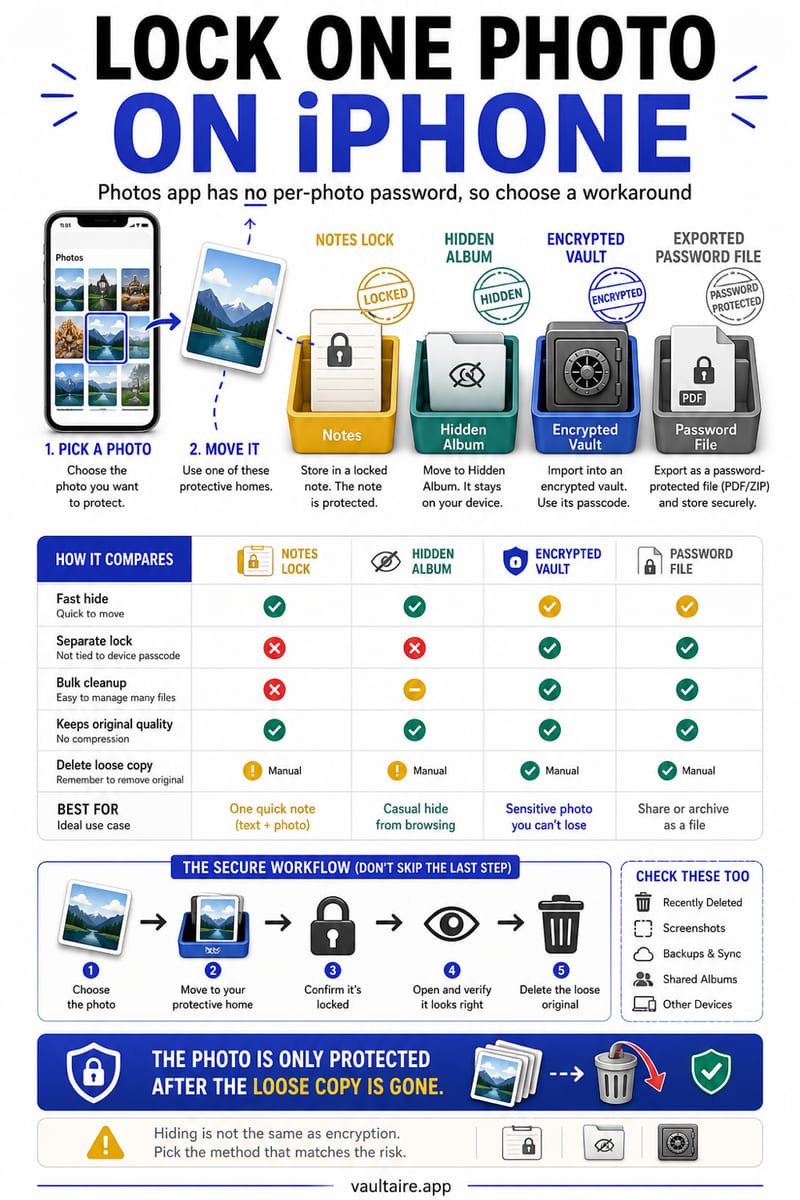 How to Password Protect Individual Photos on iPhone — illustrated Vaultaire guide card