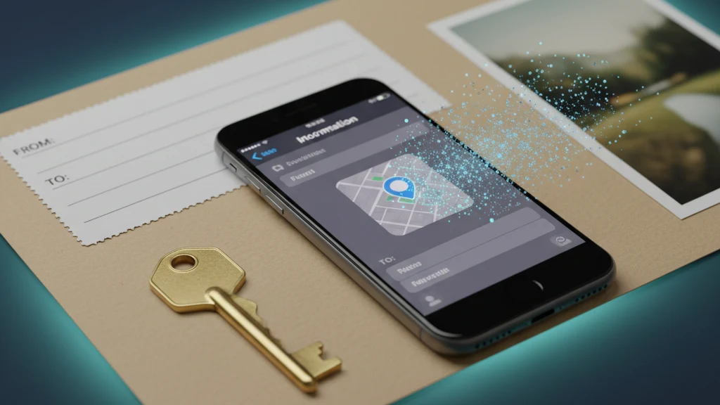 iPhone photo metadata screen with a map pin removed before sharing