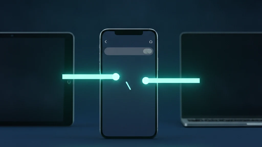 An iPhone showing the iCloud Photos switch turned off, with a nearby family iPad and Mac no longer receiving the synced photos.