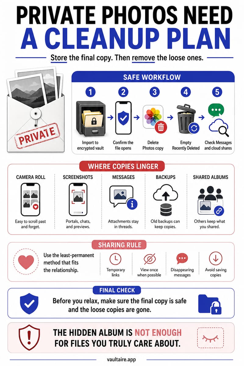 How to Store Intimate Photos Safely on iPhone — illustrated Vaultaire guide card