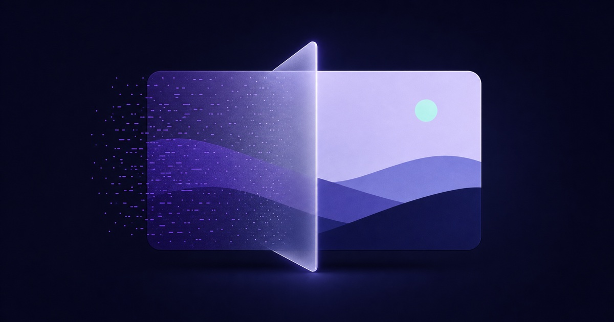 Abstract photo tile passing through a privacy filter as metadata disappears